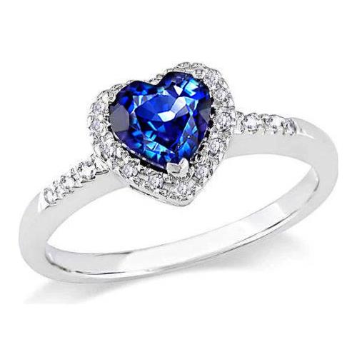 1.25 Ct Heart Cut Ceylon Blue Sapphire Round Diamond Ring Gold