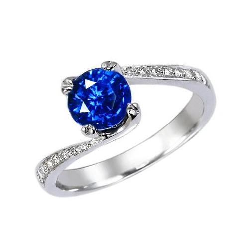 1.25 Ct Round Cut Ceylon Blue Sapphire Diamond Ring