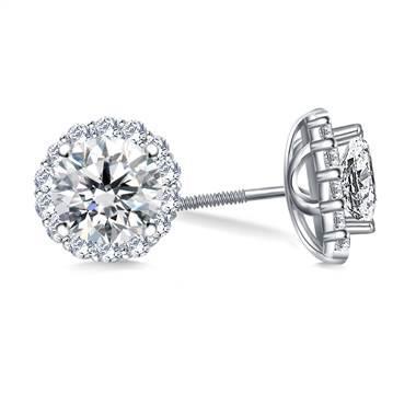 1.30 Carats Round Halo Diamond Stud Earring White Gold Jewelry New