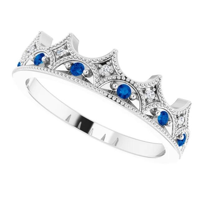 1.40 Carats Anniversary Ring Crown Style Diamond & Sapphire Stone