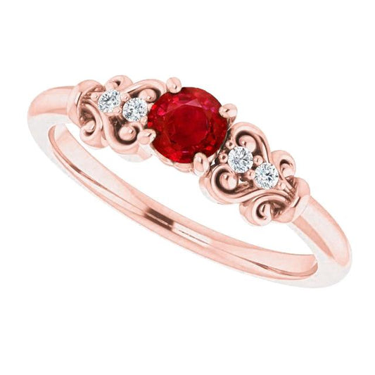 1.40 Carats Rose Gold 14K Diamond Round Ruby Ring