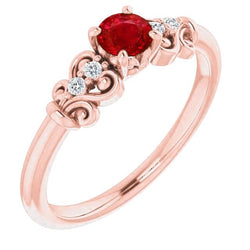 1.40 Carats Rose Gold 14K Natural Earth Mined Diamond Round Ruby Ring