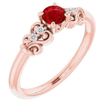 1.40 Carats Rose Gold 14K Diamond Round Ruby Ring