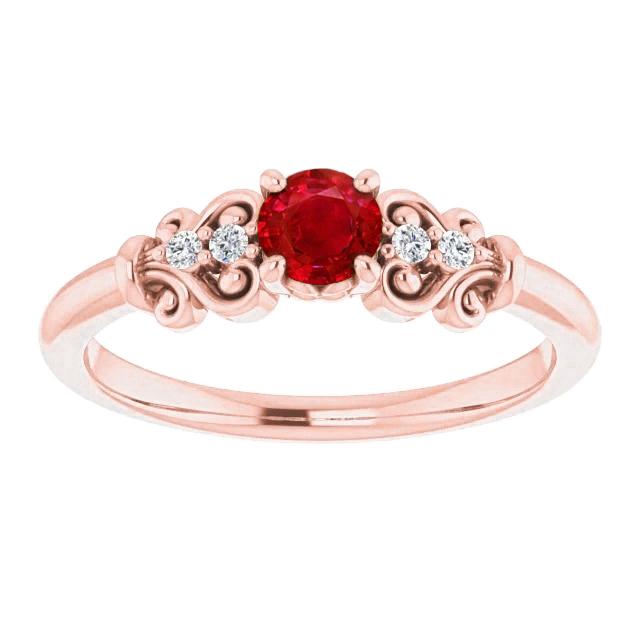1.40 Carats Rose Gold 14K Diamond Round Ruby Ring