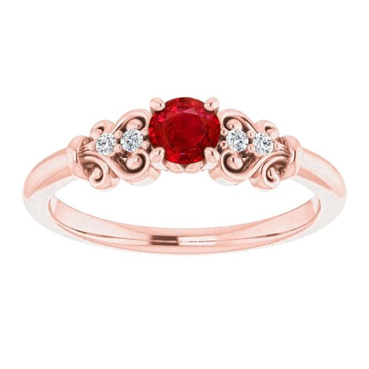 1.40 Carats Rose Gold 14K Diamond Round Ruby Ring
