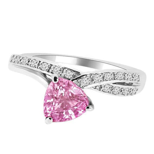 1.40 Carats Trillion Cut Pink Sapphire Diamond Ring White Gold 14K
