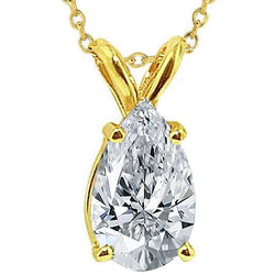 1.5 Carat Pear Diamond Solitaire Pendant Necklace Yellow Gold