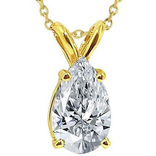 1.5 Carat Pear Diamond Solitaire Pendant Necklace Yellow Gold