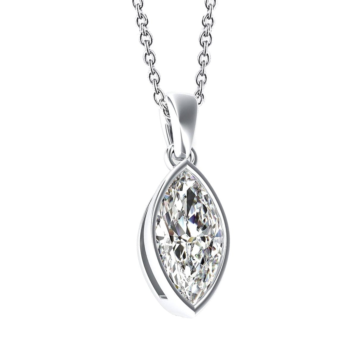 1.5 Carats Solitaire Marquise Cut Diamond Pendant White Gold 14K