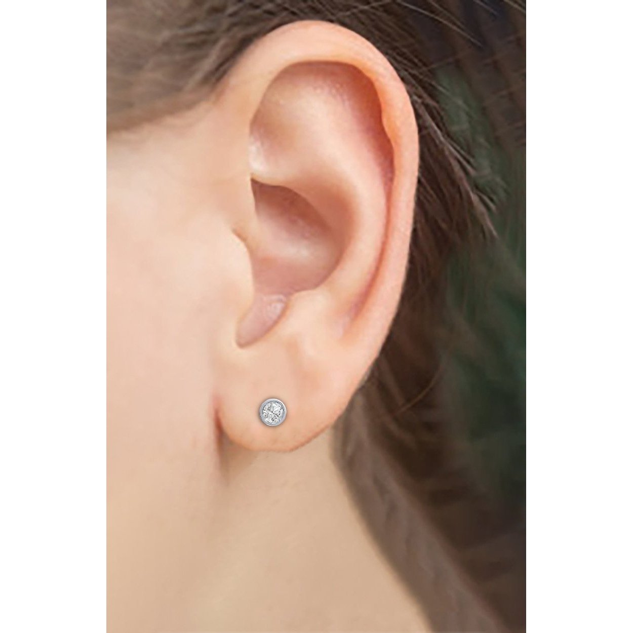 1.5 Ct Bezel Set F Vs1 Round Diamond Stud Earring White Gold