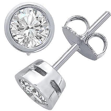 1.5 Ct Bezel Set F Vs1 Round Diamond Stud Earring White Gold
