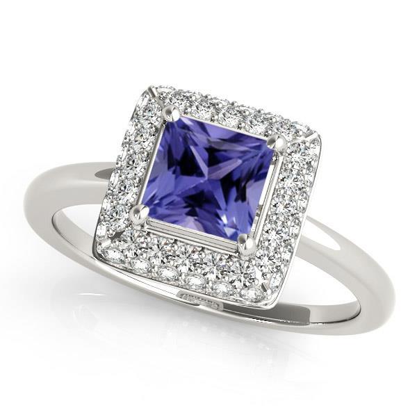 1.5 Ct Princess Cut Tanzanite With Diamond Ring White Gold