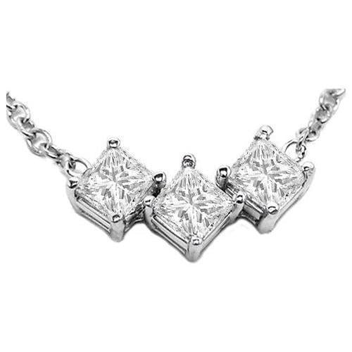 1.5 Ct Prong Set Princess Diamond Three Stone Necklace Pendant