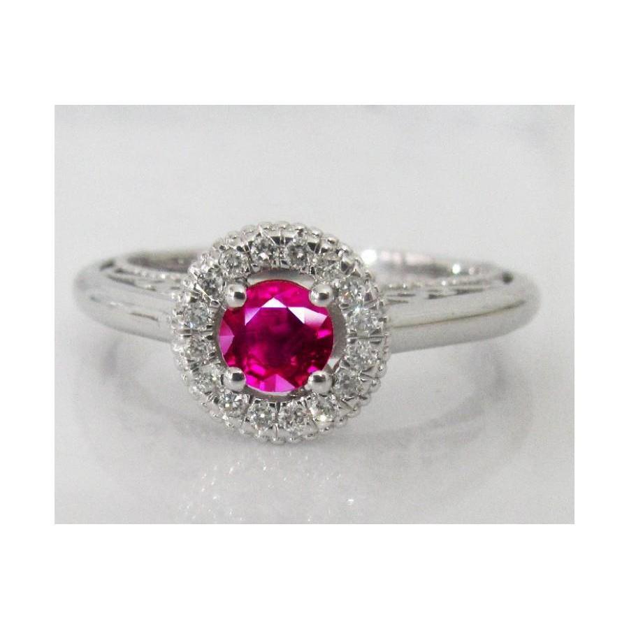 1.5 Ct Round Cut Red Sapphire Diamond Ring White Gold