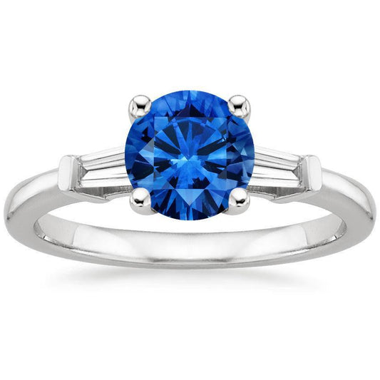 1.5 Ct Sri Lanka Sapphire And Baguette Diamond 3 Stone Ring