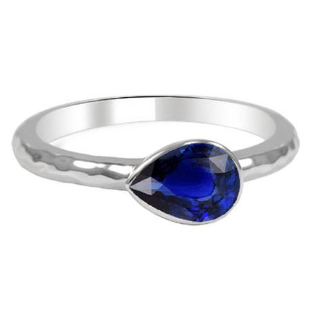 1.50 Carats Blue Sapphire Solitaire Ring Bezel Set Pear Shape Gold 14K