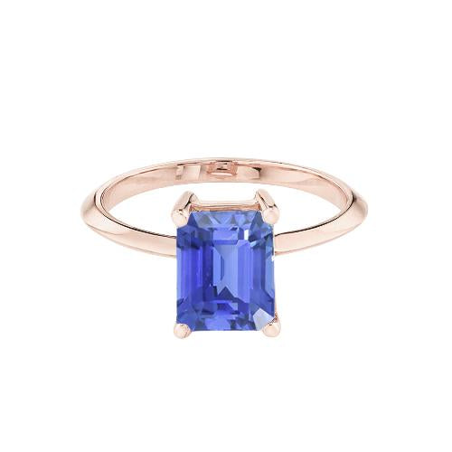 1.50 Carats Classic Solitaire Ring Emerald Blue Sapphire Rose Gold 14K