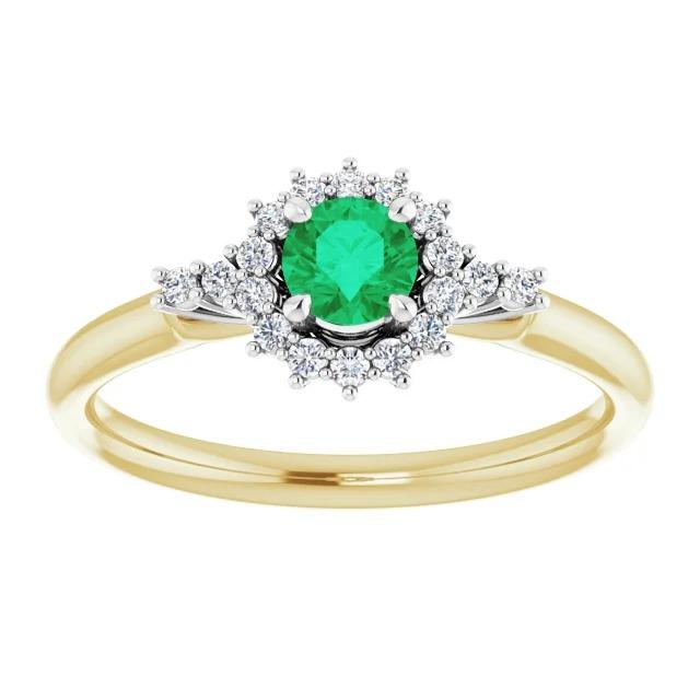 1.50 Carats Diamond Round Green Emerald Ring Two Tone Gold 14K