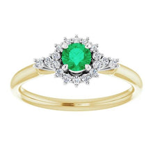 1.50 Carats Diamond Round Green Emerald Ring Two Tone Gold 14K