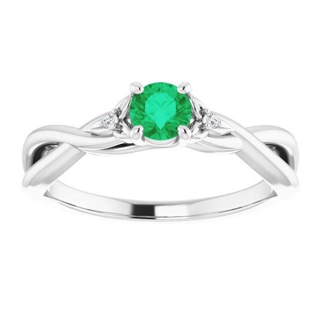 1.50 Carats Green Emerald Ring Twisted Shank White Gold 14K