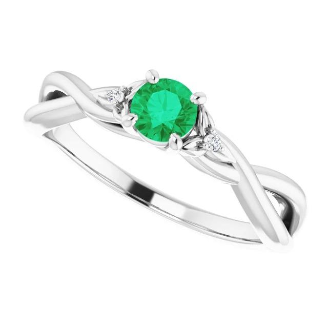 1.50 Carats Green Emerald Ring Twisted Shank White Gold 14K