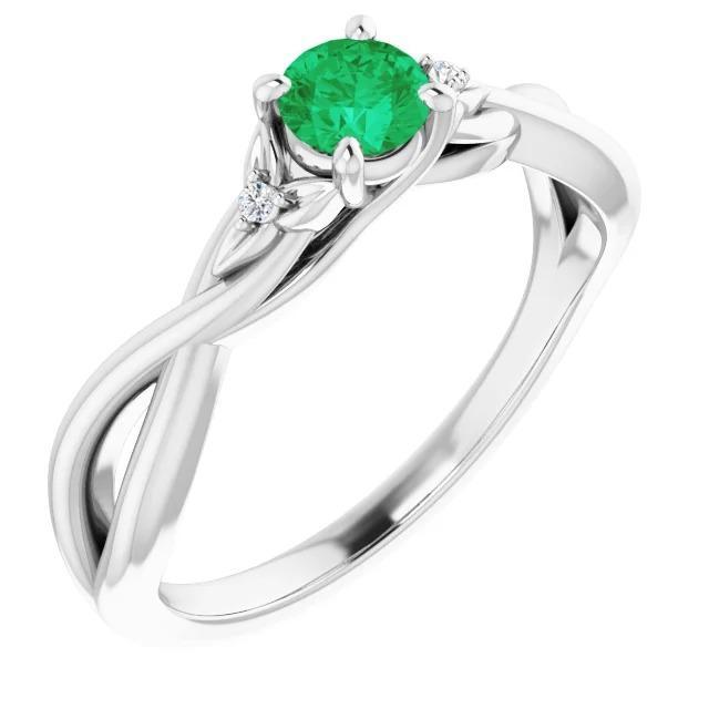 1.50 Carats Green Emerald Ring Twisted Shank White Gold 14K