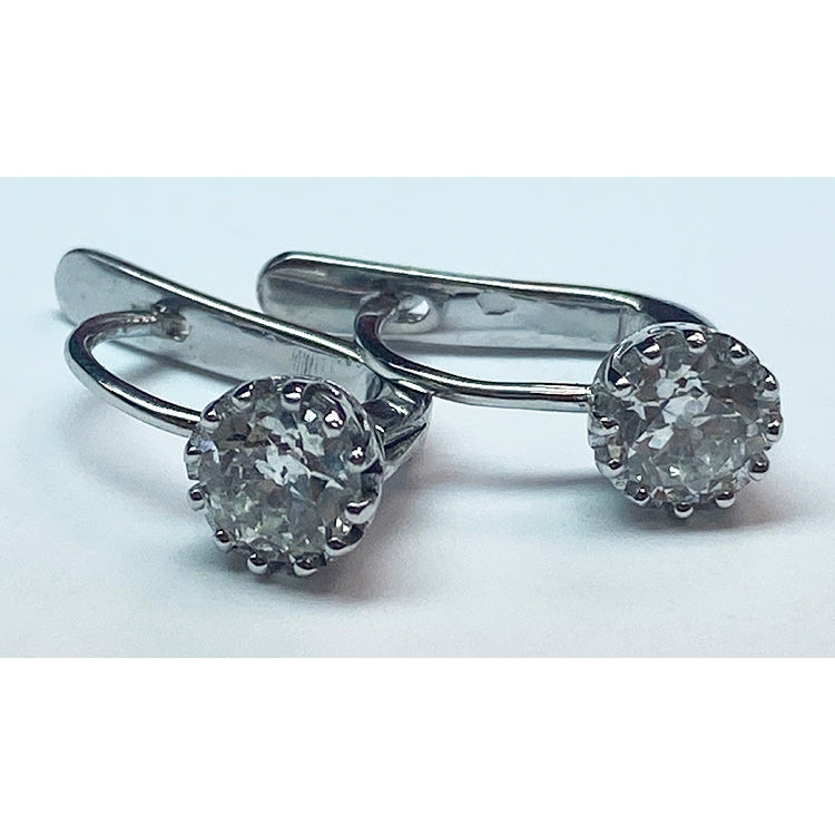 1.50 Carats Old Miner Cut Diamond Stud Earrings White Gold 14K