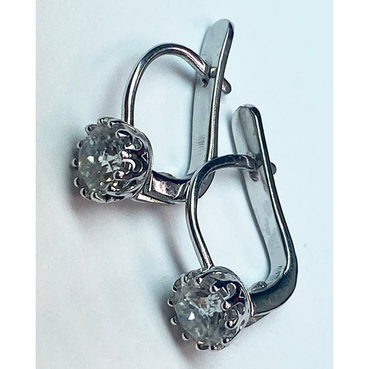 1.50 Carats Old Miner Cut Diamond Stud Earrings White Gold 14K