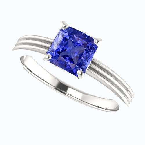1.50 Carats Radiant Solitaire Engagement Ring Ceylon Sapphire Gold 14K
