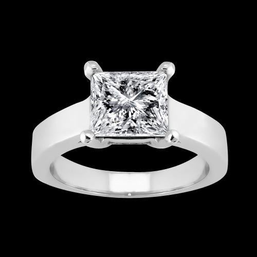 1.50 Carats Solitaire Princess Diamond Ring White Gold 14K