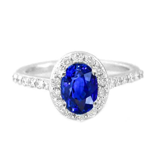 1.50 Ct Oval Cut Ceylon Sapphire Diamond Ring 14K White Gold