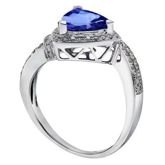 1.50 Ct Trillion Ceylon Sapphire And Round Diamonds Ring White Gold