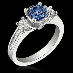 1.51 Ct. White Blue Diamonds 3 Stone Gemstone Ring White Gold