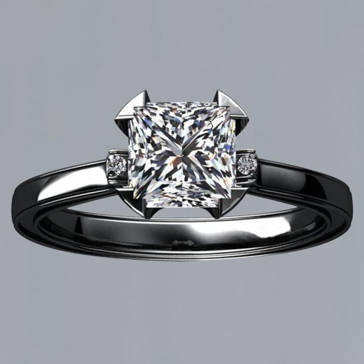 1.56 Carat Princess Diamond Engagement Ring Black Gold 14K