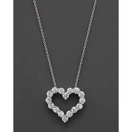1.6 Ct Round Diamond Heart Style Necklace Pendant 14K White Gold