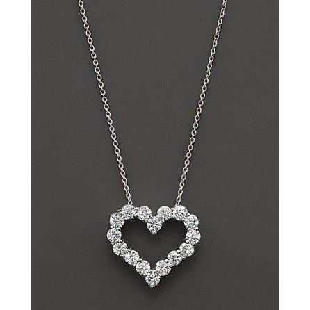 1.6 Ct Round Diamond Heart Style Necklace Pendant 14K White Gold