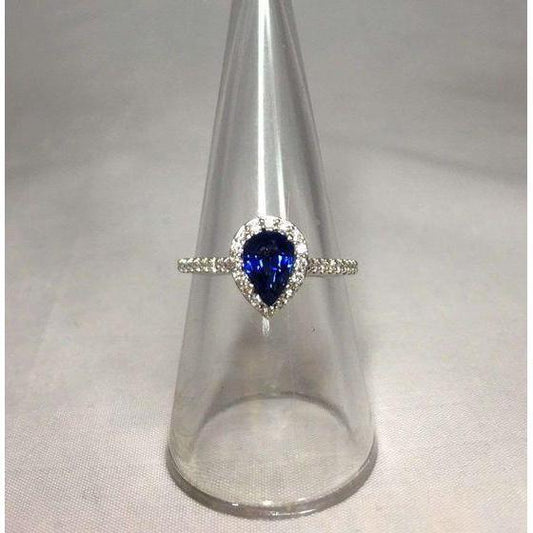 1.60 Ct Pear Cut Sri Lanka Blue Sapphire Diamond Ring