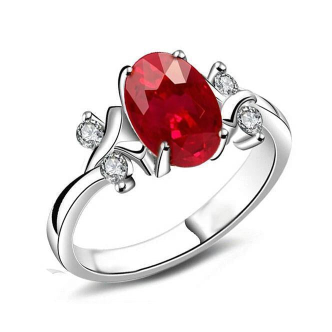 1.70 Carats Red Ruby With Diamonds Ring Fancy Jewelry 14K Prong Set