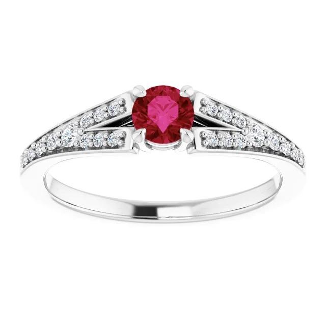 1.75 Carats Split Shank Round Ruby Ring White Gold 14K