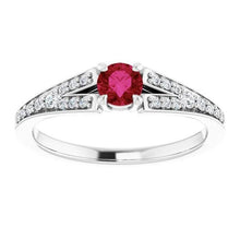 1.75 Carats Split Shank Round Ruby Ring White Gold 14K