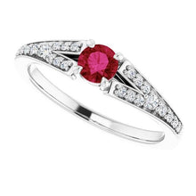 1.75 Carats Split Shank Round Ruby Ring White Gold 14K