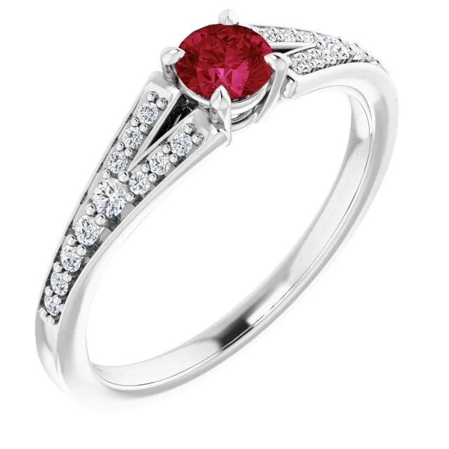 1.75 Carats Split Shank Round Ruby Ring White Gold 14K