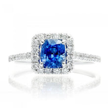 1.75 Ct Blue Cushion Cut Ceylon Sapphire With Diamond Wedding Ring