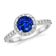 1.80 Ct Round Sri Lanka Sapphire Ring Halo Diamond White Gold