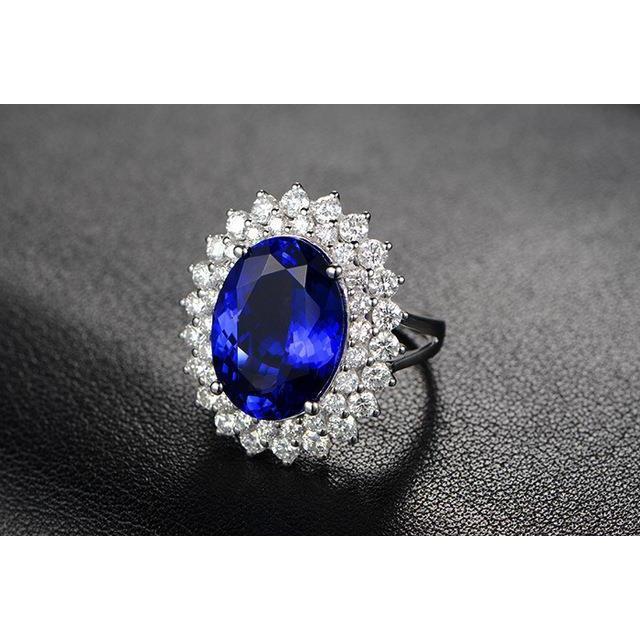 1.85 Carats Oval Cut Blue Tanzanite And Diamond Anniversary Ring