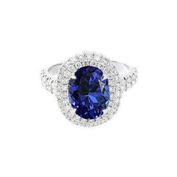 1.85 Carats Oval Cut Tanzanite And Natural Earth Mined Diamond Wedding Ring White Gold 14K