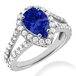 1.85 Ct Blue Pear Cut Tanzanite With Natural Earth Mined Diamonds Ring White Gold