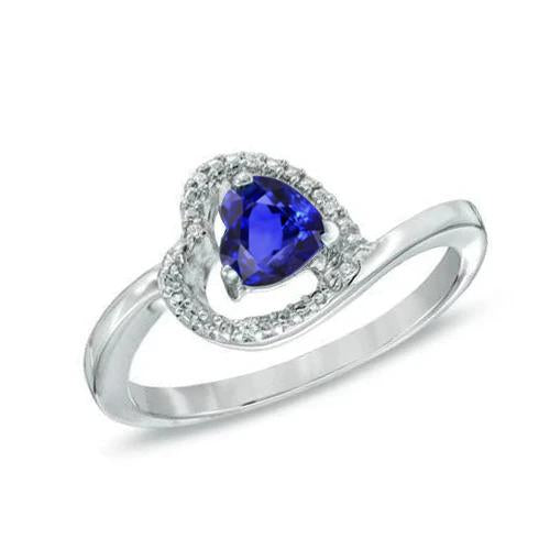 1.85 Ct Heart & Round Sri Lanka Sapphire & Diamonds Ring White Gold