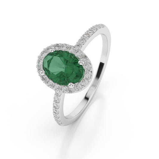 1.85 Ct Oval Cut Green Emerald With Diamond Wedding Ring