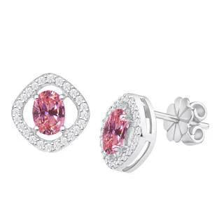 1.98 Ct Pink Sapphire Diamond Stud Halo Earring 14K White Gold